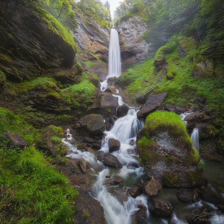 Berschner Waterfall | There was so much green around this waterfall that I could barely believe it.  I didn't meet a single person during my entire visit of several hours through a beautifully carved canyon in order to reach this spot.
