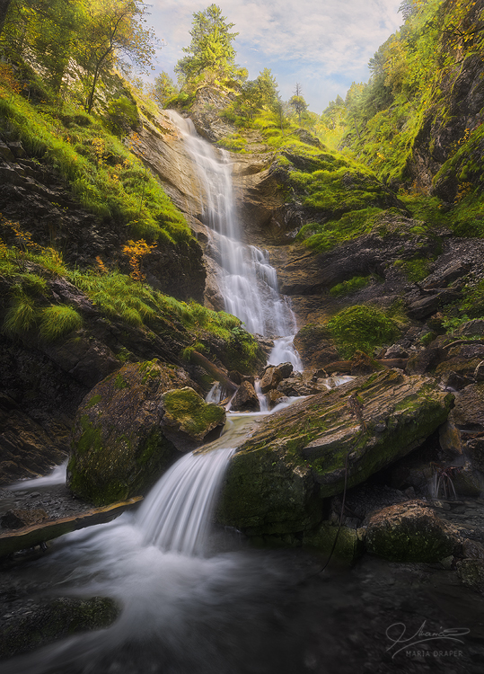 Schleierfall Waterfall | A veil waterfall falling in 2 steps back to back in the famous Allgau region in Bavaria, Germany